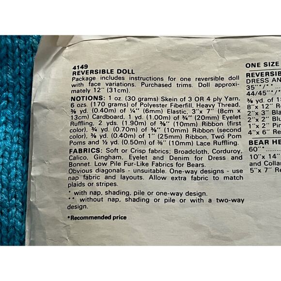 Butterick 4149 pattern reversible doll goldilocks and three bears - Picture 5 of 5